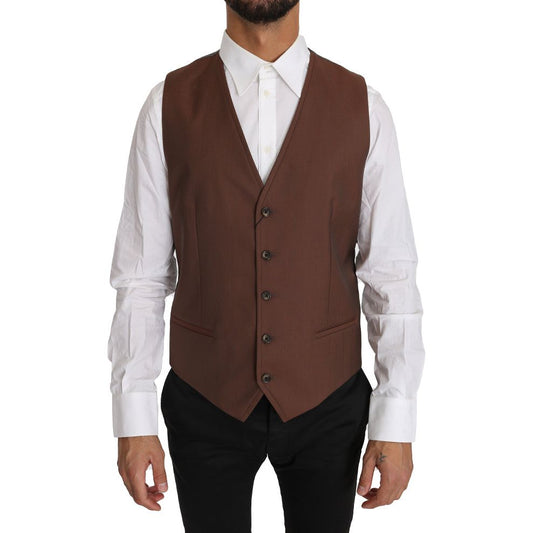 Dolce & Gabbana Sleek Bronze & Gray Formal Vest Slim Fit brown-wool-silk-waistcoat-vest a-1686.jpg