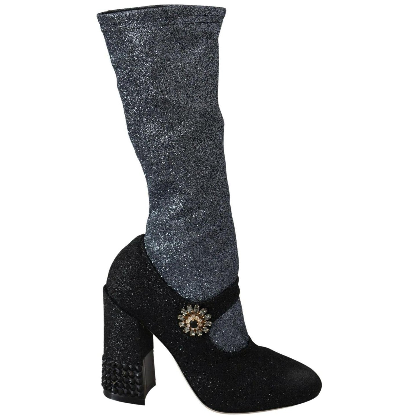 Dolce & Gabbana Glamorous Crystal-Embellished Booties black-crystal-mary-janes-booties-shoes