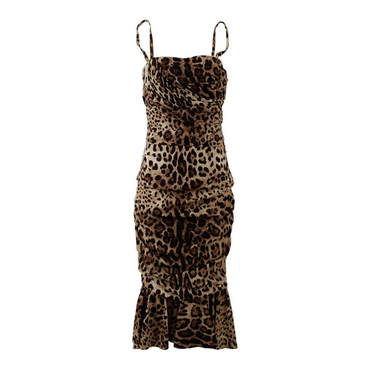 Dolce & Gabbana Elegant Leopard Print Cady Dress brown-leopard-print-ruched-midi-dress