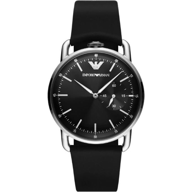 Emporio Armani Sleek Aviator Inspired Men's Wristwatch black-leather-and-steel-analog-watch