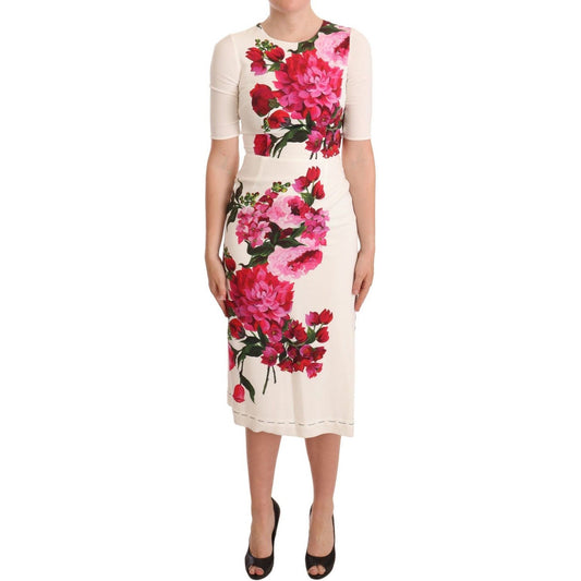 Dolce & Gabbana Elegant Floral Midi Bodycon Dress WOMAN DRESSES white-floral-printed-crepe-midi-slit-dress