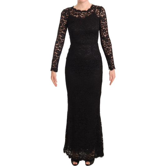 Dolce & Gabbana Elegant Laminated Lace Mermaid Dress WOMAN DRESSES dress-cotton-black-lace-mermaid-long-sleeves