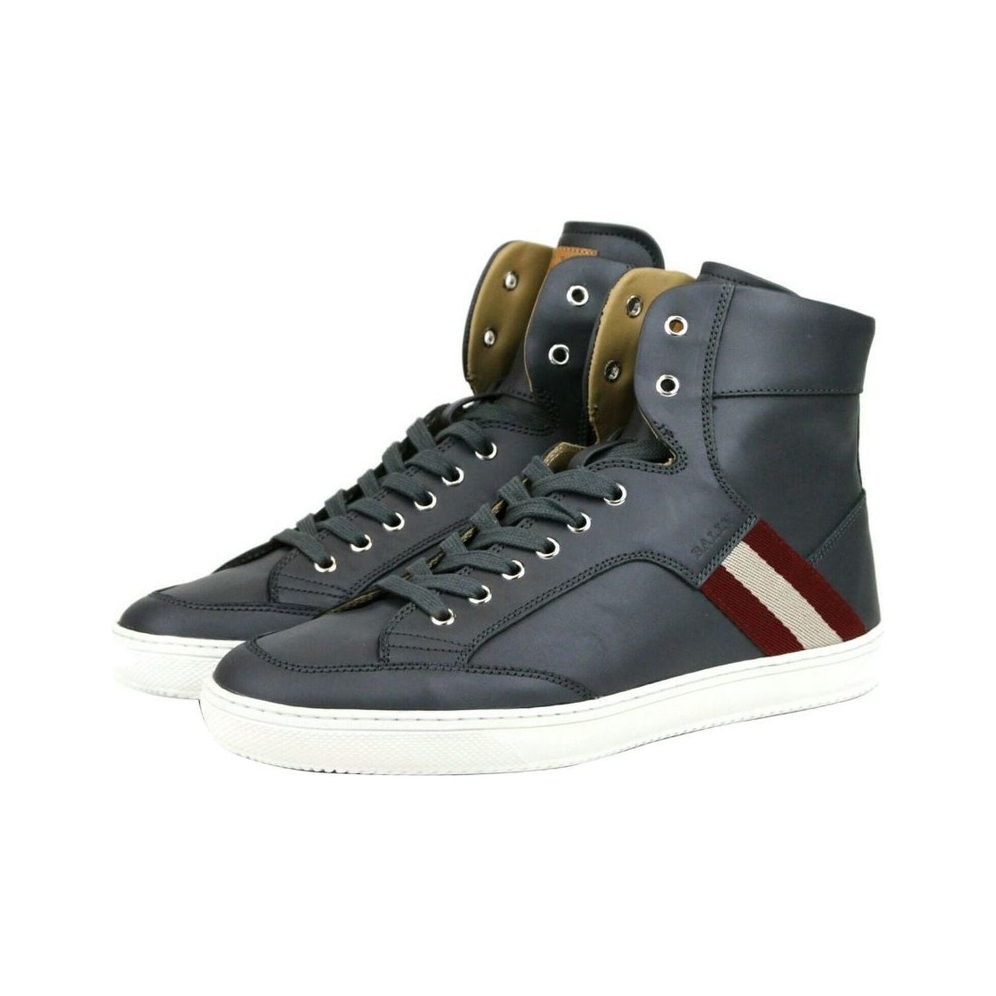 Bally Dark Grey Calf Leather Hi Top Sneaker With Red Beige dark-grey-calf-leather-hi-top-sneaker-with-red-beige