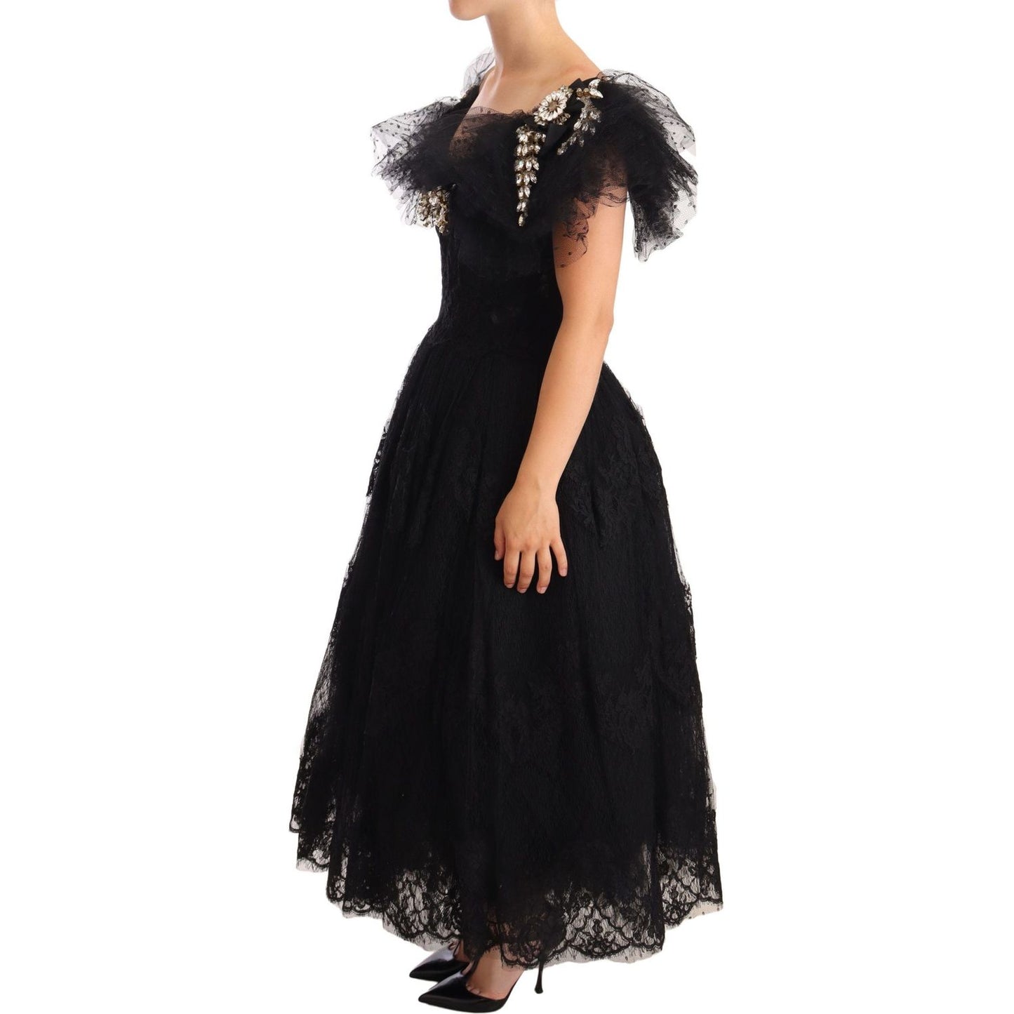 Dolce & Gabbana Crystal Embellished Black Ball Gown Dress WOMAN DRESSES black-floral-lace-crystal-ball-gown-dress
