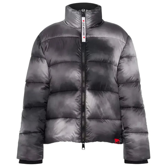 Love Moschino Chic High Collar Down Jacket with Logo Patch gray-polyester-jackets-coat-6