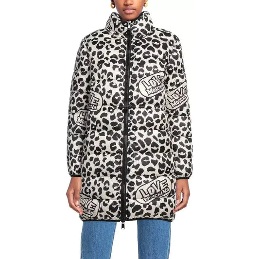 Love Moschino Enchanting Leopard Print Long Down Jacket white-polyester-jackets-coat-11