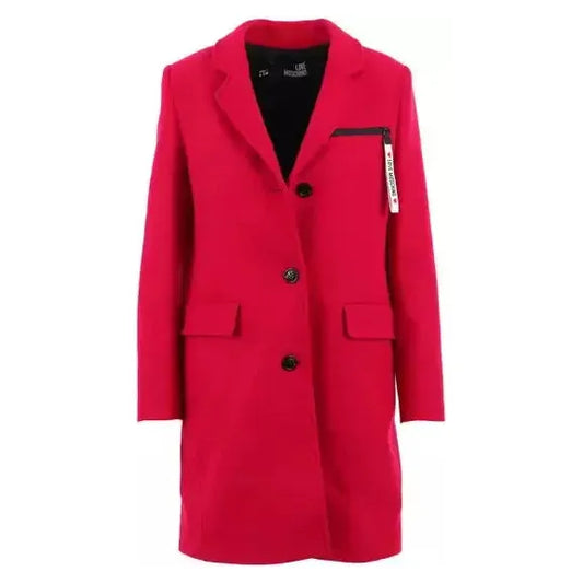Love Moschino Elegant Red Wool Blend Coat with Logo Detail red-wool-jackets-coat-1