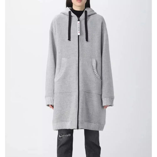 Love Moschino Chic Gray Wool Hooded Coat with Logo Detail gray-wool-jackets-coat-2