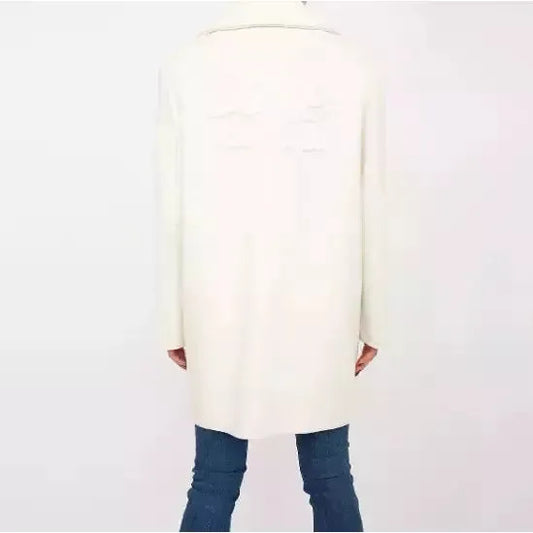Love Moschino Elegant Long Wool-Blend Coat with Embroidery white-wool-jackets-coat