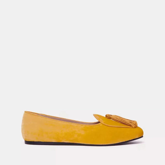 Charles Philip Elegant Yellow Velvet Flat with Tassel yellow-leather-loafer
