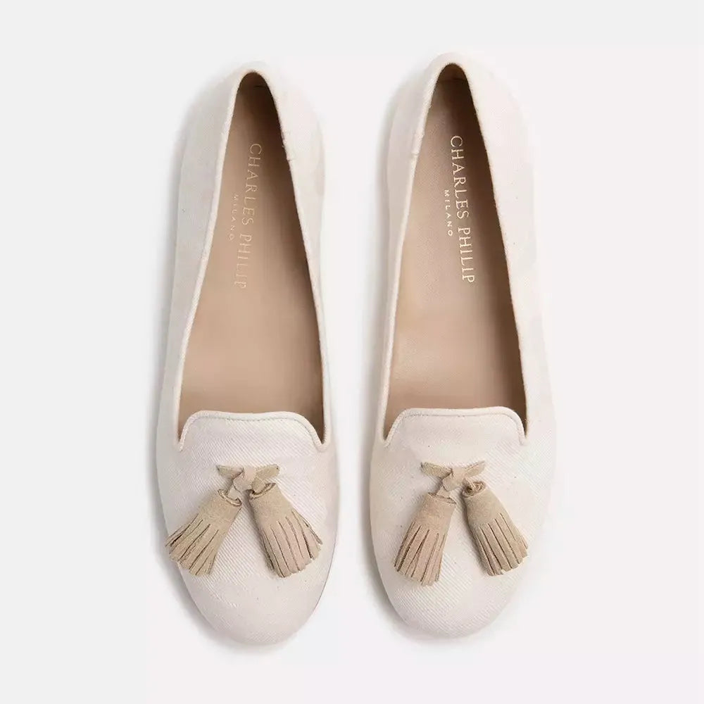 Charles Philip Elegant Beige Silk Tassel Loafers beige-flat-shoe product-10417-313630877-e5ad99a7-b86.webp
