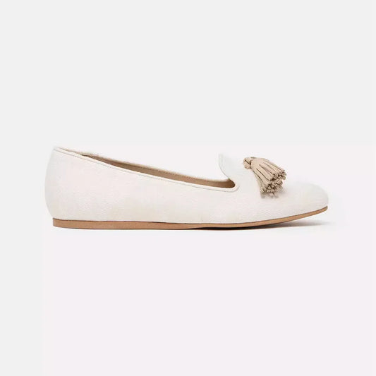 Charles Philip Elegant Beige Silk Tassel Loafers beige-flat-shoe