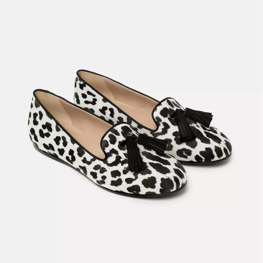 Charles Philip Elegant Tassel Leopard Silk Loafers white-flat-shoe-2