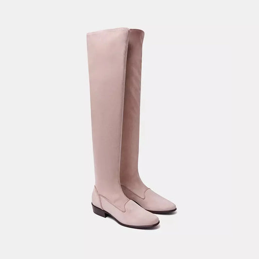 Charles Philip Elegant Beige Suede Leather Knee-High Boots beige-boot-1 product-10437-327259842-20295198-1d1.webp