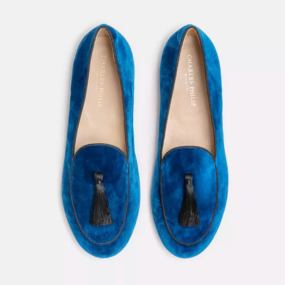 Charles Philip Elegant Silk Fabric Tasseled Loafers blue-leather-moccasin-1 product-10474-1809488585-1c0c44e0-3b3.webp