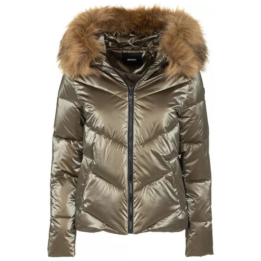 Imperfect Eco-Fur Hooded Down Jacket in Brown brown-polyamide-jackets-coat-1 product-10614-1631604695-968575f1-f6a.jpg