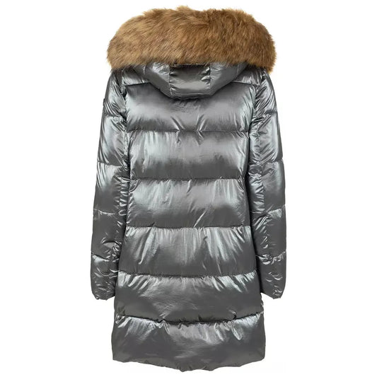 Imperfect Chic Eco-Fur Hooded Down Jacket gray-polyamide-jackets-coat-2