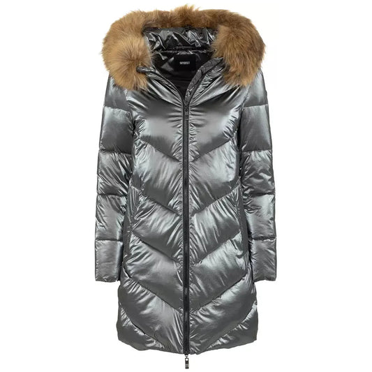Imperfect Chic Eco-Fur Hooded Down Jacket gray-polyamide-jackets-coat-2