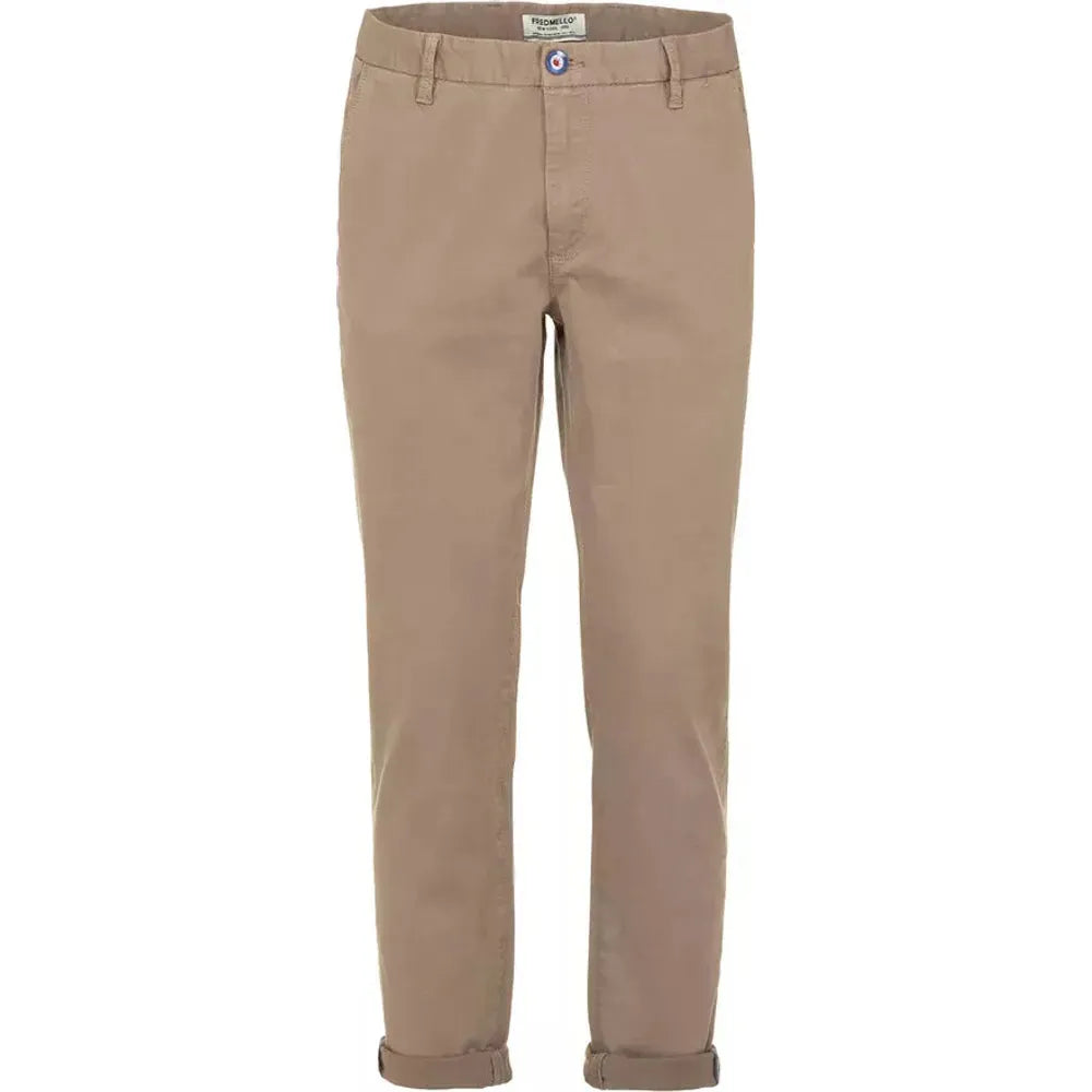 Fred Mello Beige Cotton Blend Casual Pants for Men beige-cotton-jeans-pant-3