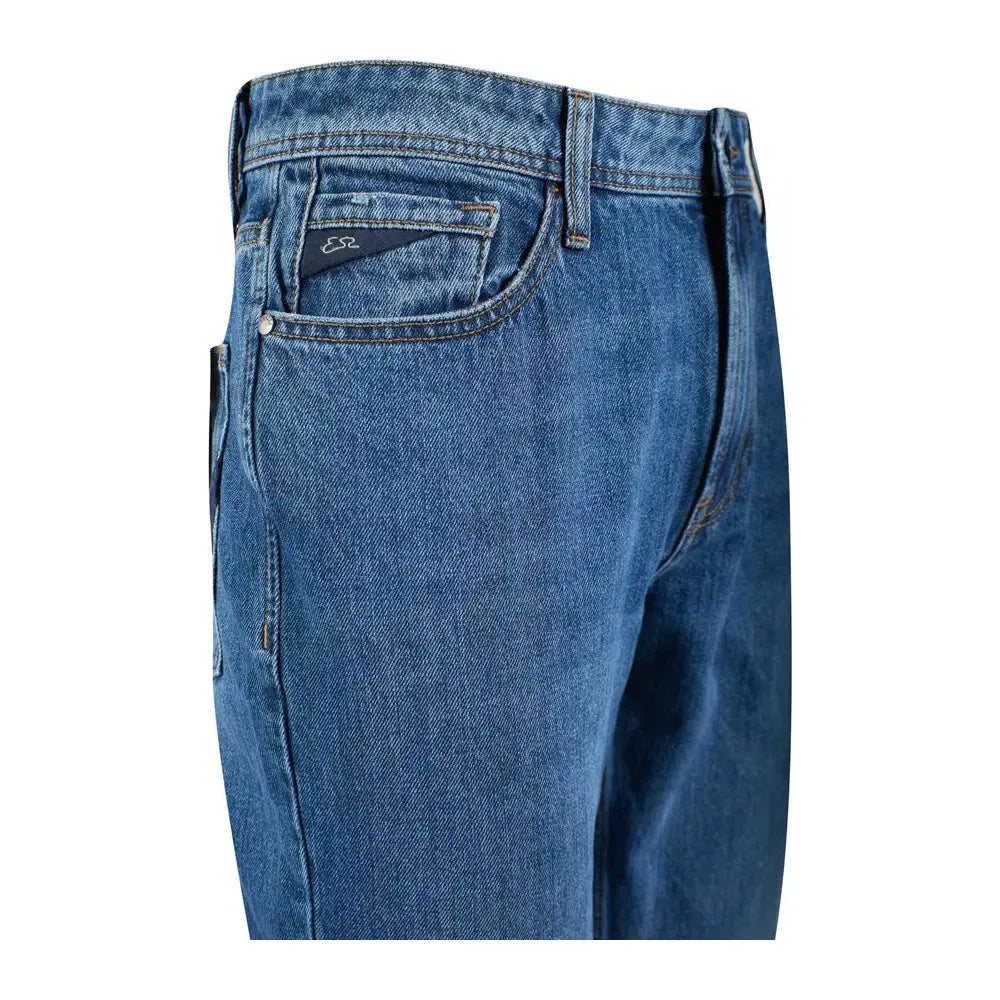 Yes Zee Timeless Blue Distressed Cotton Denim blue-cotton-jeans-pant-174