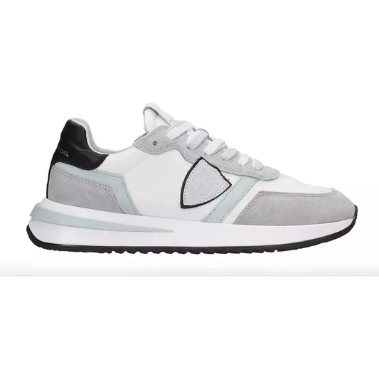 Philippe Model Chic White Fabric Sneakers with Leather Accents white-fabric-sneaker
