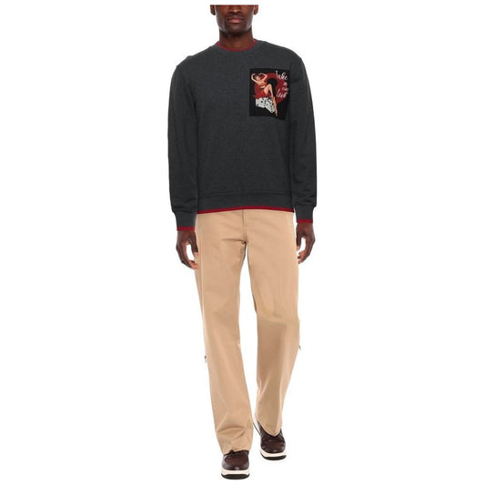 Dolce & Gabbana Elegant Gray Cotton Sweatshirt with Red Accents gray-cotton-sweater-12