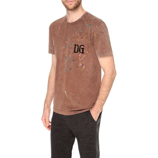 Dolce & Gabbana Embroidered Cotton Splatter Tee brown-cotton-t-shirt-2