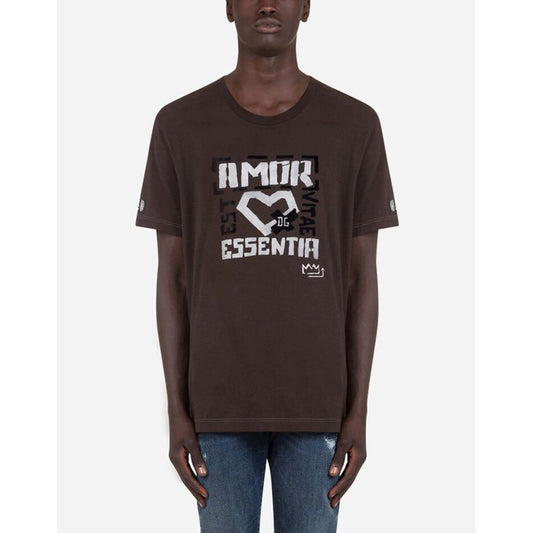 Dolce & Gabbana Elegant Brown Cotton Tee with Iconic Print brown-cotton-t-shirt-15