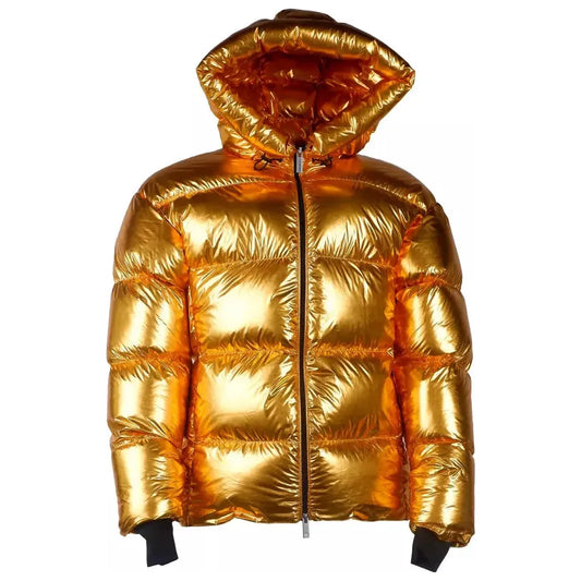 Centogrammi Golden Shimmer Down Jacket with Hood yellow-nylon-jackets-coat