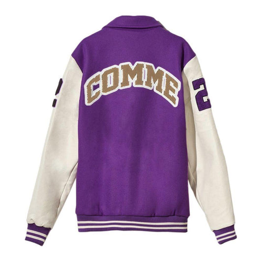 Comme Des Fuckdown Purple Varsity Bomber Jacket with Eco-Leather Sleeves purple-cotton-jacket