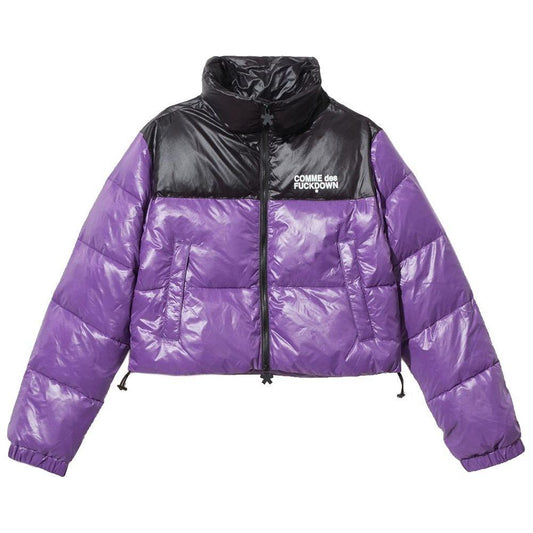 Comme Des Fuckdown Chic Purple Nylon Down Jacket with Logo Detail purple-nylon-jackets-coat