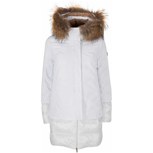 Yes Zee Elegant Quilted Nylon Jacket with Fur Hood white-nylon-jackets-coat-2