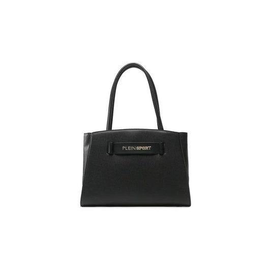 Plein Sport Sleek Silver-Logo Eco-Leather Shopper black-polyethylene-handbag-1
