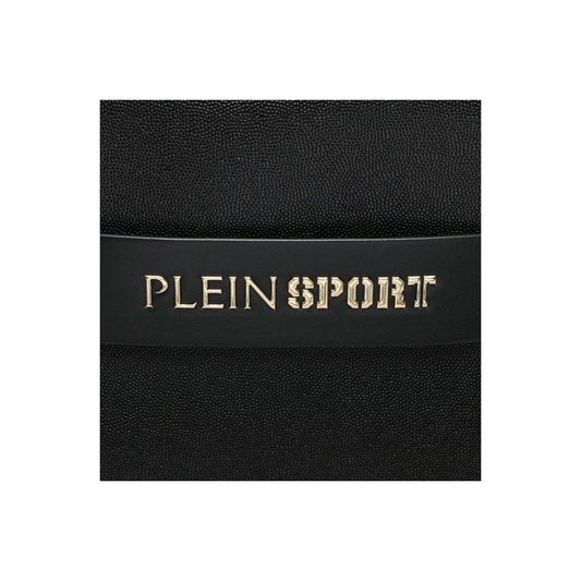 Plein Sport Sleek Silver-Logo Eco-Leather Shopper black-polyethylene-handbag-1