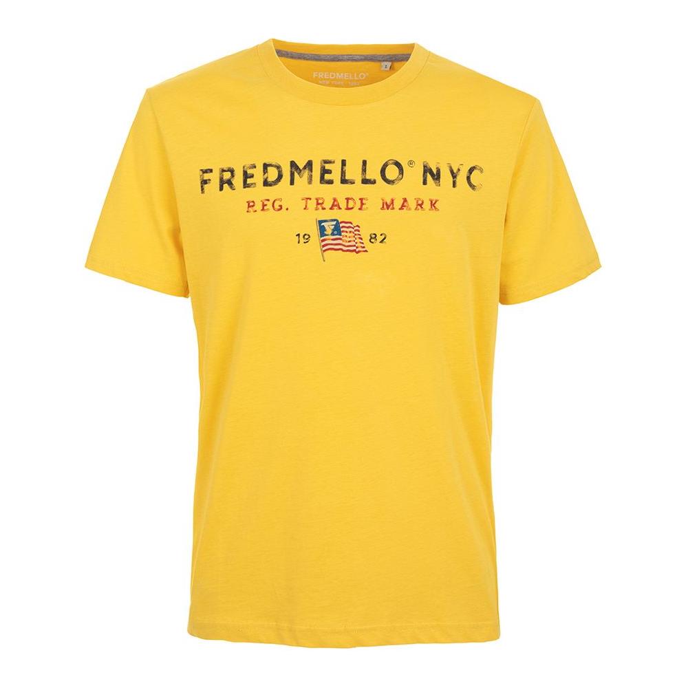 Fred Mello Sunshine Cotton Crewneck Tee with Signature Design yellow-cotton-t-shirt-2