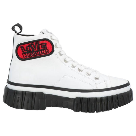 Love Moschino Chic White High-Top Sneakers with Bold Black Soles white-leather-sneaker-3