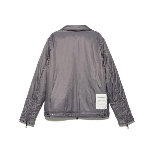 Hinnominate Sleek Polyamide Zip-Up Jacket with Classic Collar gray-polyamide-jacket-1