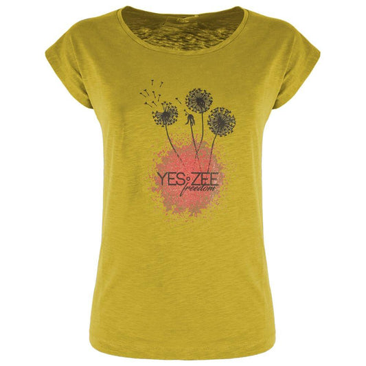 Yes Zee Chic Cotton Crew-Neck Logo Tee in Yellow yellow-cotton-tops-t-shirt-3