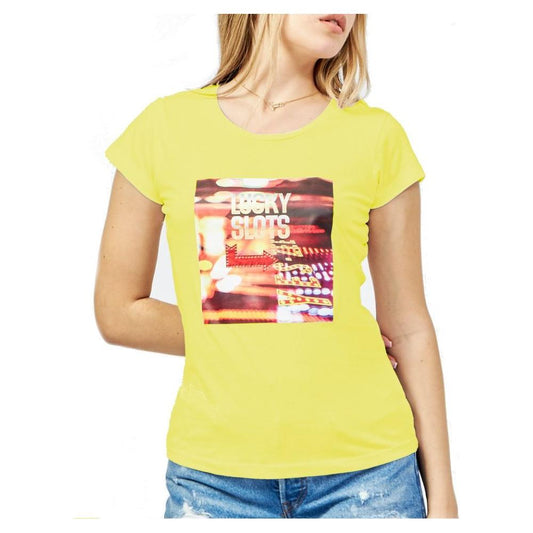 Yes Zee Chic Crew-Neck Cotton Tee with Unique Print yellow-cotton-tops-t-shirt-4