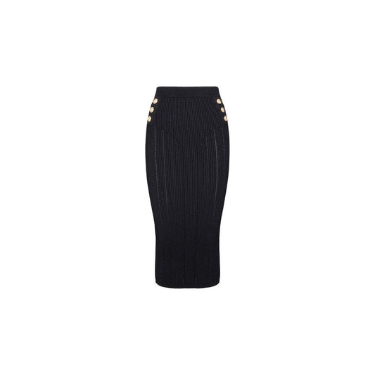Yes Zee Sophisticated Pencil Skirt with Decorative Buttons black-viscose-skirt-3