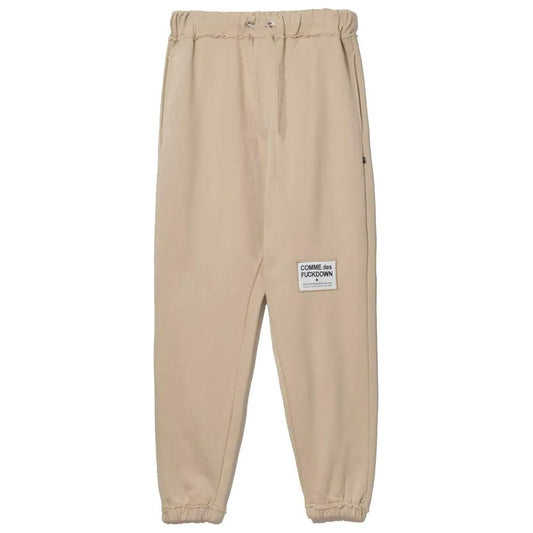 Comme Des Fuckdown Chic Beige Cotton Sweatpants with Frayed Details beige-cotton-jeans-pant-9
