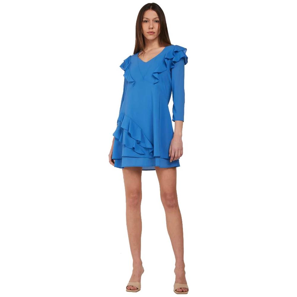 Patrizia Pepe Elegant Light Blue Ruffled Mini Dress light-blue-viscose-dress