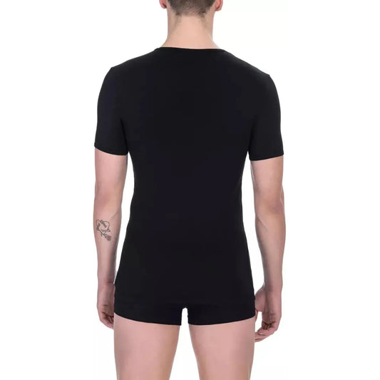 Bikkembergs Sleek V-Neck Dual Pack T-Shirts – Timeless Elegance black-cotton-t-shirt-3
