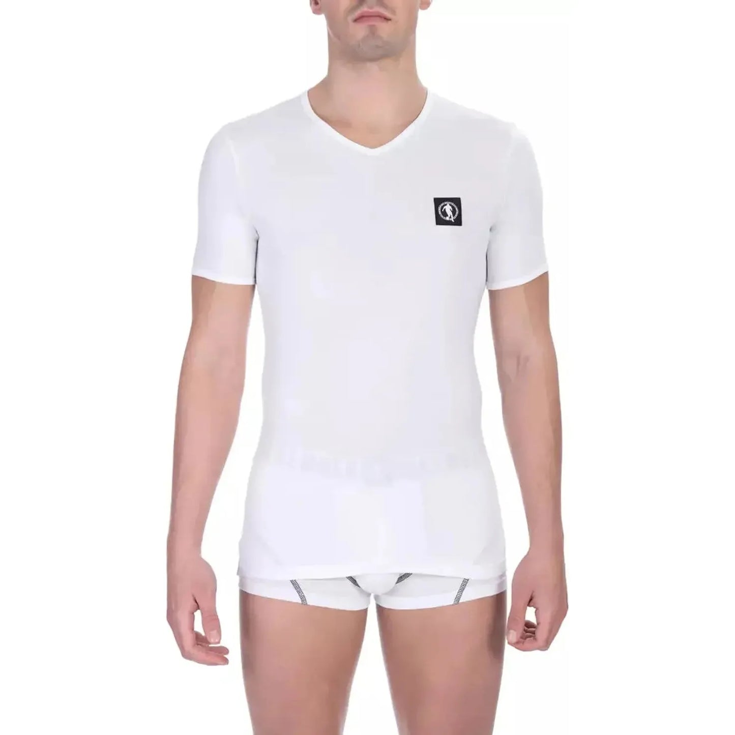 Bikkembergs V-Neck Cotton Blend Men's T-Shirt – Timeless Style white-cotton-t-shirt-22