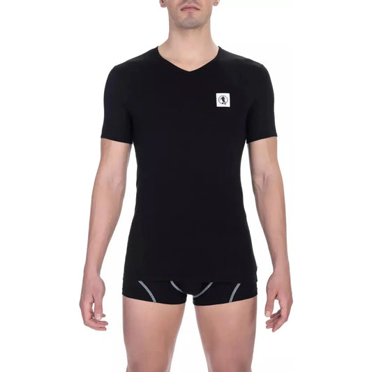 Bikkembergs Sleek V-Neck Cotton Blend T-Shirt black-cotton-t-shirt-13