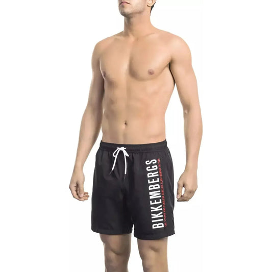 Bikkembergs Sleek Black Swim Shorts with Side Print black-polyester-swimwear-20
