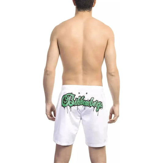 Bikkembergs Elegant White Swim Shorts with Logo Detail white-polyester-undefined