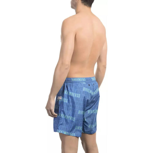 Bikkembergs Blue All-Over Print Swim Shorts blue-polyester-swimwear-9