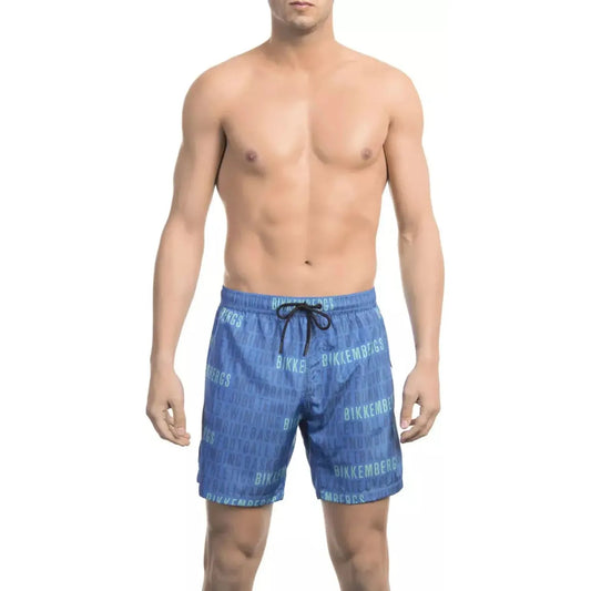 Bikkembergs Blue All-Over Print Swim Shorts blue-polyester-swimwear-9