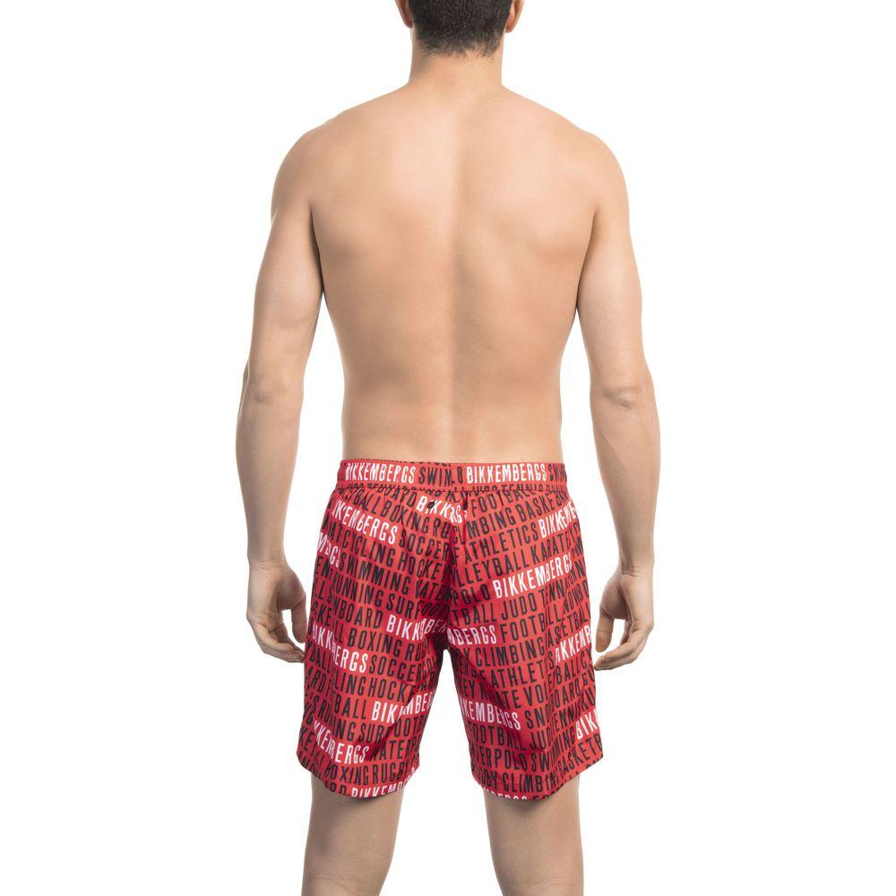 Bikkembergs Red All-Over Print Swim Shorts blue-polyester-swimwear-7